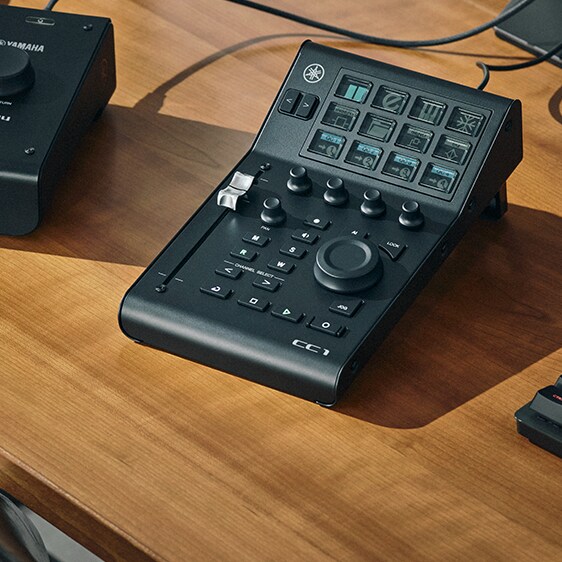 A CC1 console in situ on a desk in a well lit studio or practise space.