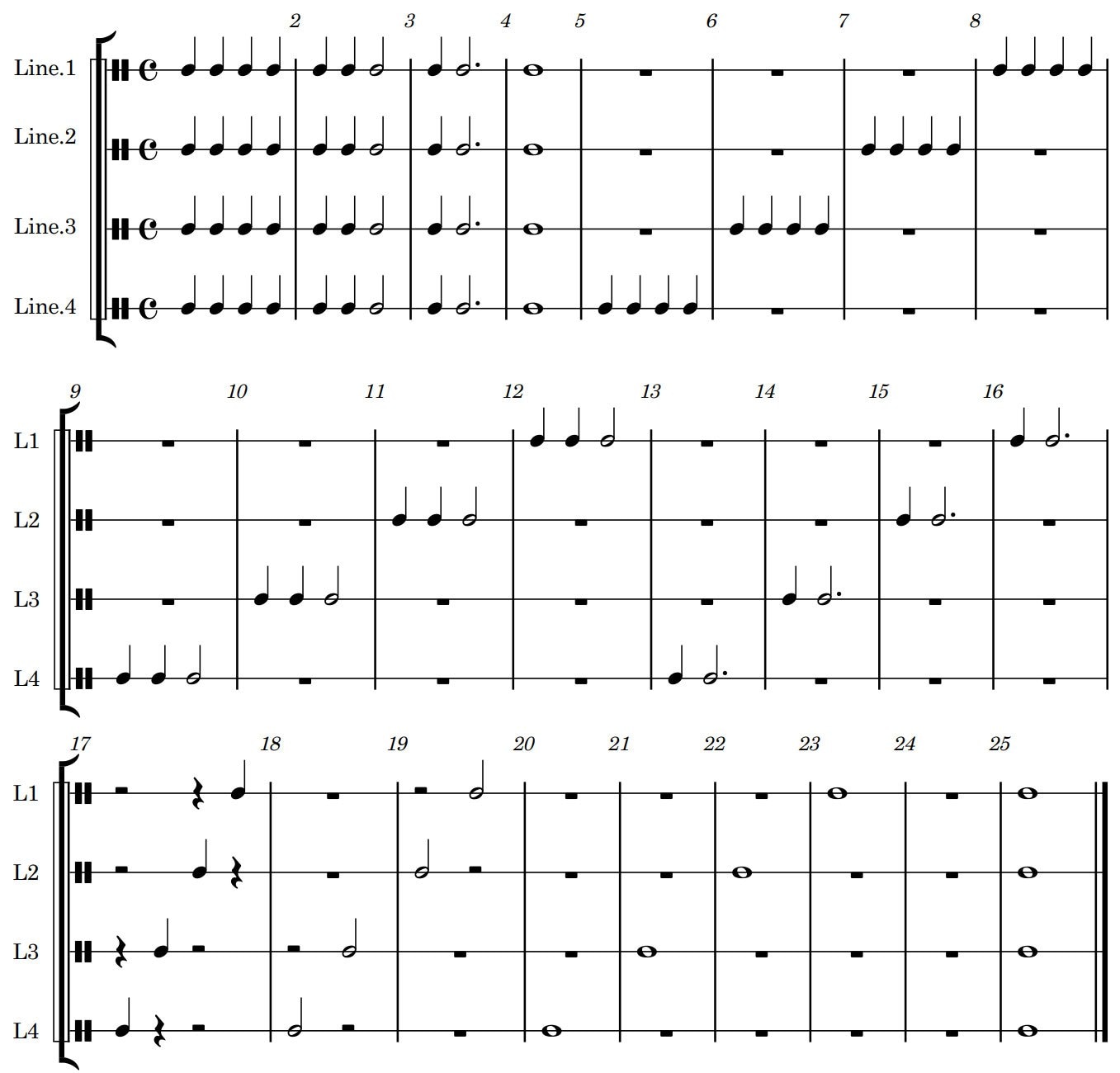 3. “Sharing the pulse” (crotchets)