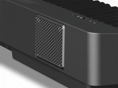 Animation showing sound coming out of the P-145BT’s built-in rear speaker