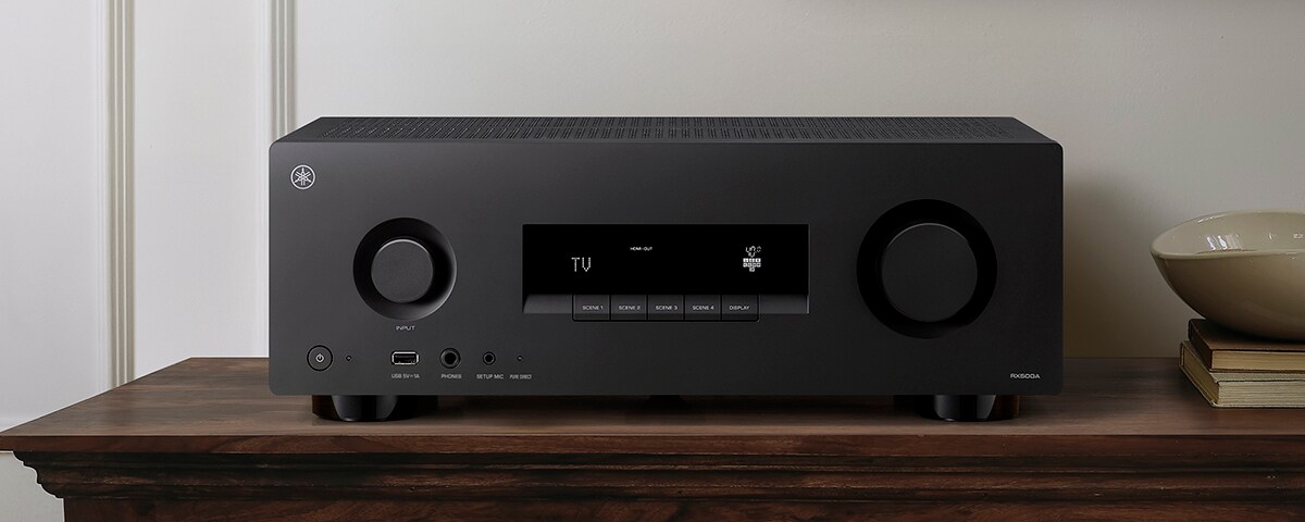 The RX500A placed on a brown shelf.
