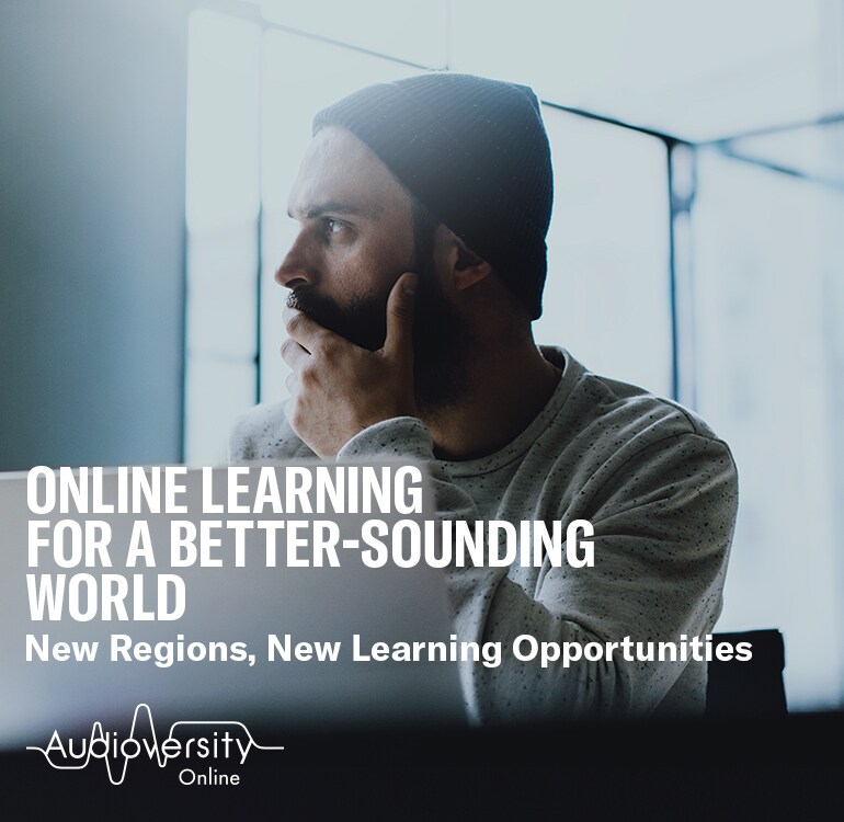 Key visual for Audioversity Online: a man wearing a hat with a serious expression.