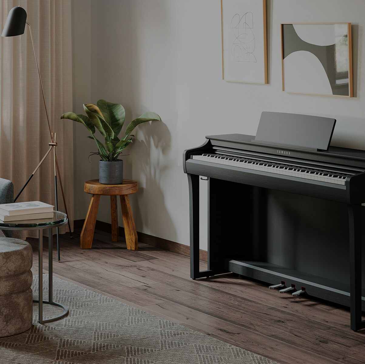 A Yamaha CLP825 Clavinova, in a comfortable living room.