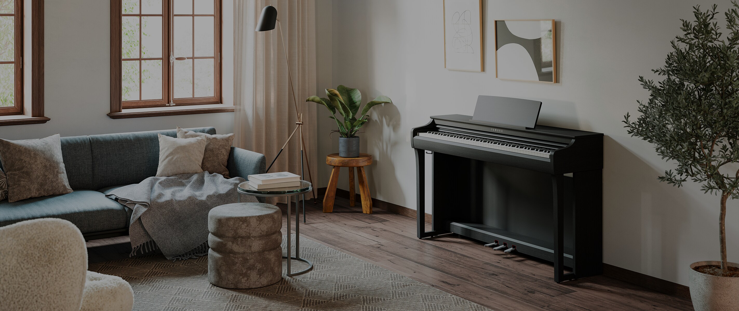 A Yamaha CLP825 Clavinova, in a comfortable living room.