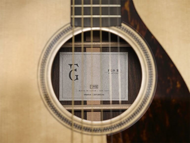Close-up of soundhole with inner label 