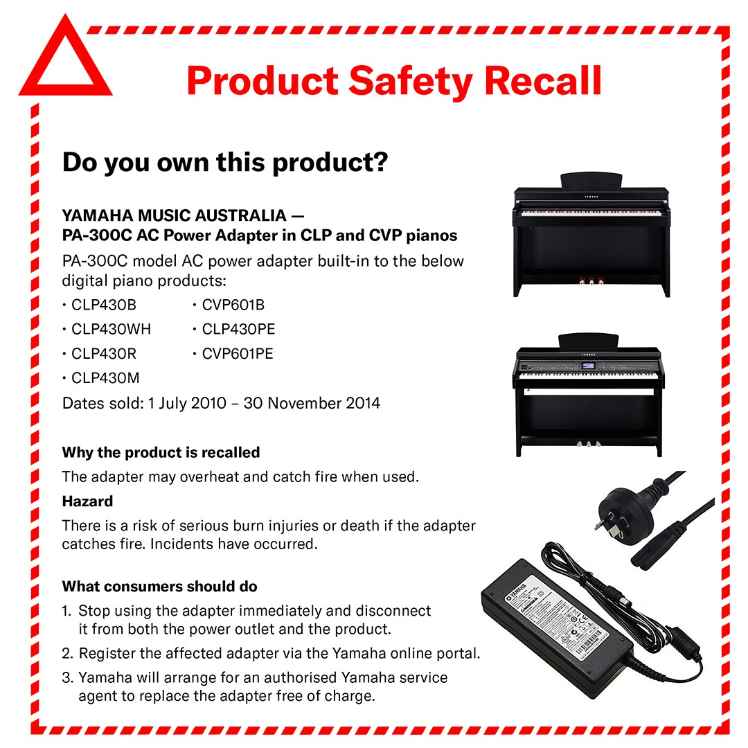 Product Safety Recall - PA-300C AC, Internal Clavinova Power