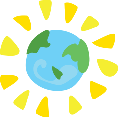 Cartoon illustration of the Earth, with upbeat yellow light behind it